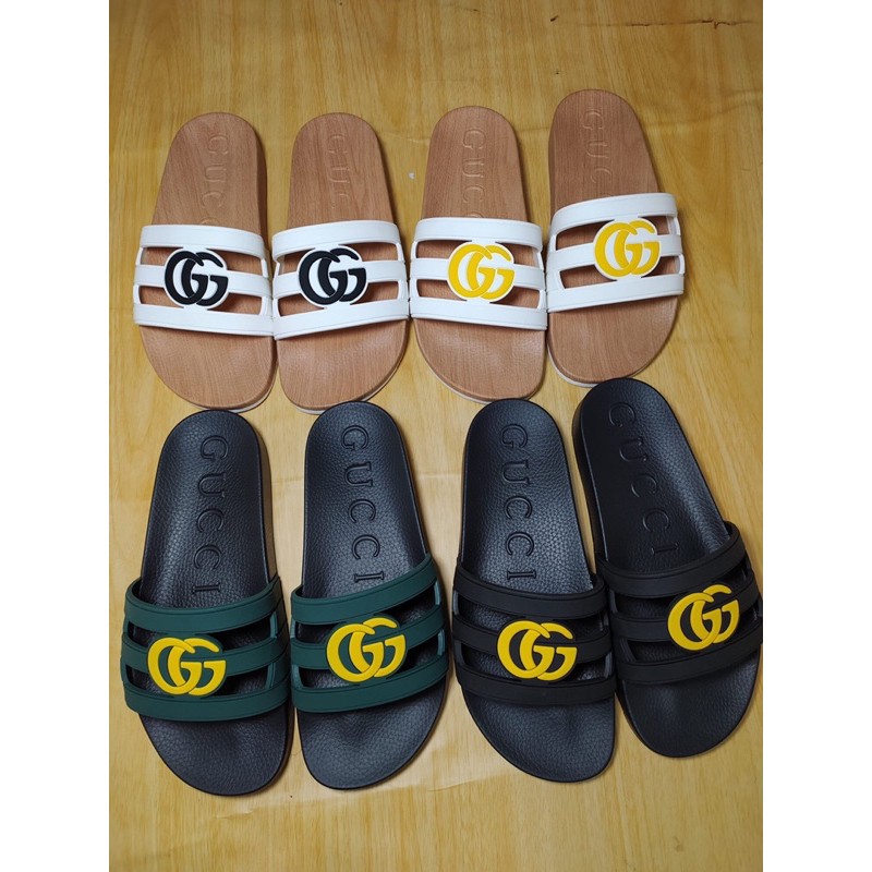 dép thời trang nam nữ đế bệt logo chữ G đôi đính quai gucci GC GG