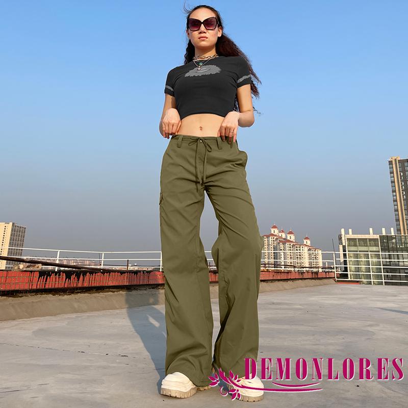 Quần Ống Rộng Màu Trơn Cài Nút Có Túi Màu Sắc Đơn Giản Thời Trang Cho Nữ