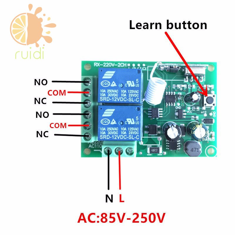 Rơ Le Điều Khiển Từ Xa Không Dây 433 Mhz 220v 2ch / Mô Đun Rf 433mhz Tiện Dụng