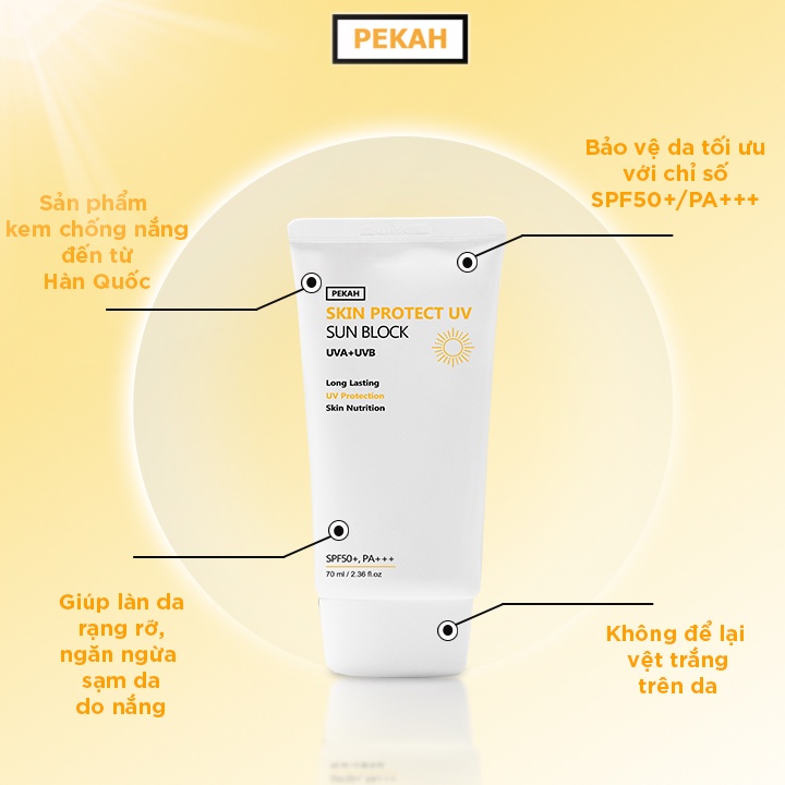 Kem chống nắng Vật Lý PEKAH SKIN PROTECT UV SUN BLOCK SPF50+/PA+++ 70ml