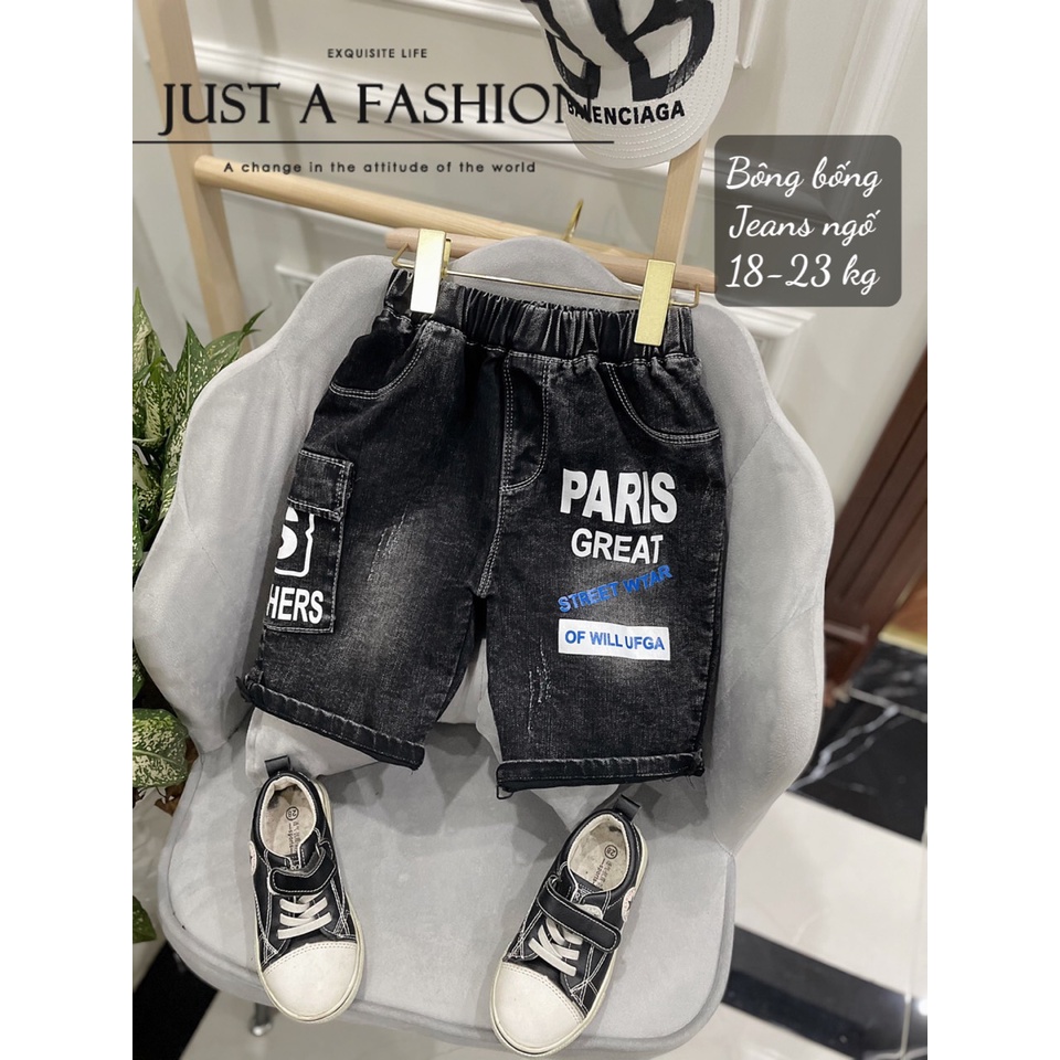 Quần Sóc JEAN bé trai - quần short cho bé họa tiết phối cá tính chất bò mềm