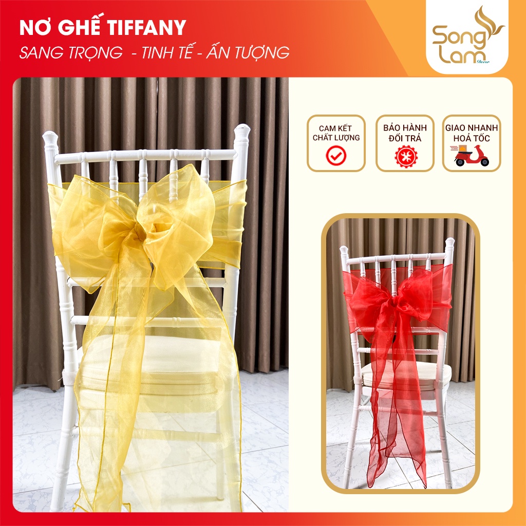 Nơ trang trí ghế Tiffany tự cột, nơ ghế đám cưới, dùng cho tiệc nhà hàng sang trọng hơn, chất liệu voan cao cấp NG001