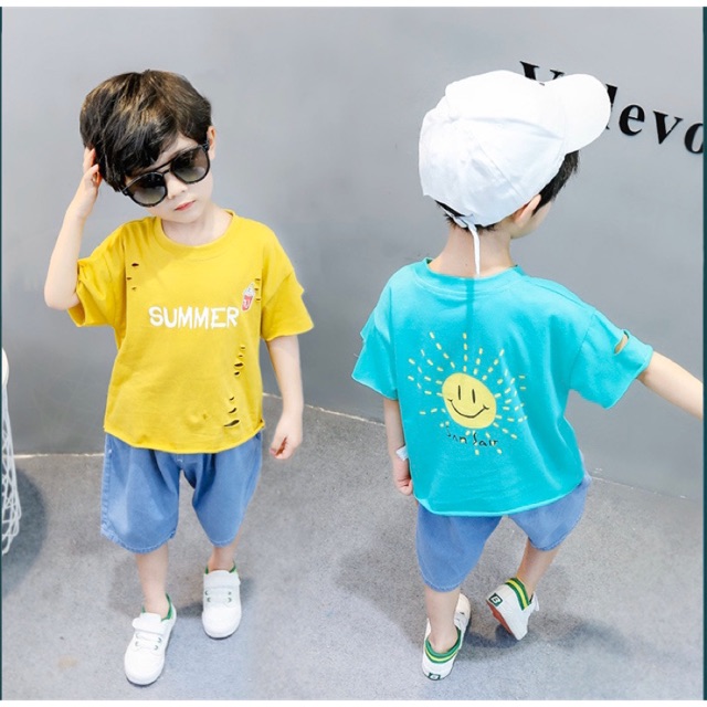Áo phông cotton cổ tròn bé trai Summer thoáng mát, thấm hút mồ hôi - hàng Quảng Châu