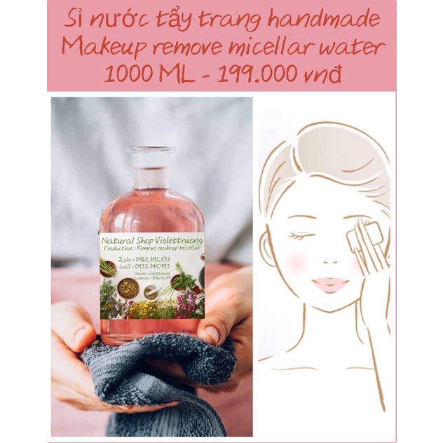 1 Lít Nước tẩy trang cây phỉ làm sạch sâu thiên nhiên handmade Cleansing water - micellar water