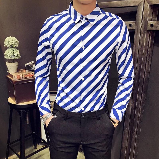 Sơ mi nam body sọc xéo