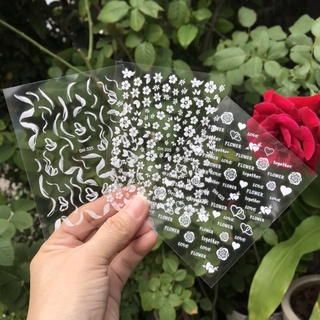 Sticker dán móng nail hoa lá trắng đen