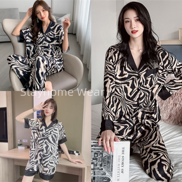 Bộ Đồ Ngủ Lụa Baju Tidur Wanita Dáng Rộng Mềm Mại In Họa Tiết Ngựa Vằn Graffiti Cực Kỳ Màu Sắc Chất Lượng Cao Cho