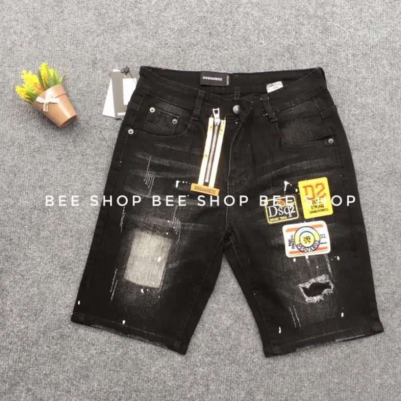 ck Quần bò ngố DSQ đính huy hiệu khoá chéo, quần jean đùi nam, quần short bò 3 logo - Bee Shop xịn .