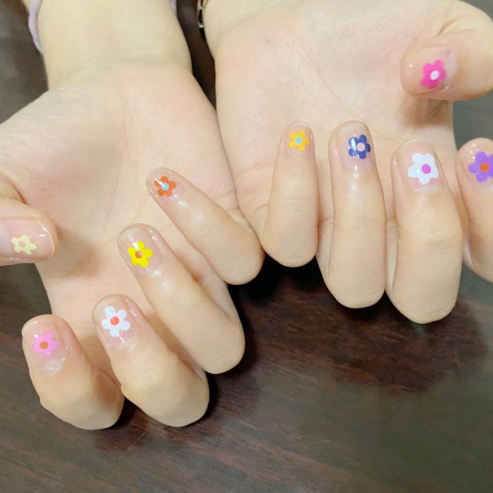 Miếng Dán Trang Trí Móng Tay Họa Tiết Hoa Mặt Cười Chữ Tiếng Anh 5D Xinh Xắn