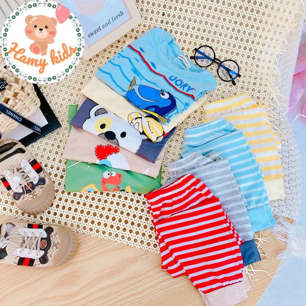 Đồ Bộ Dài Tay Trẻ Em Minky Mom Chính Hãng Thun Lạnh Quần Sọc Dệt Hình Cá Gấu Mickey Cho Bé 0-5 Tuổi Dưới 20kg - Hamykids