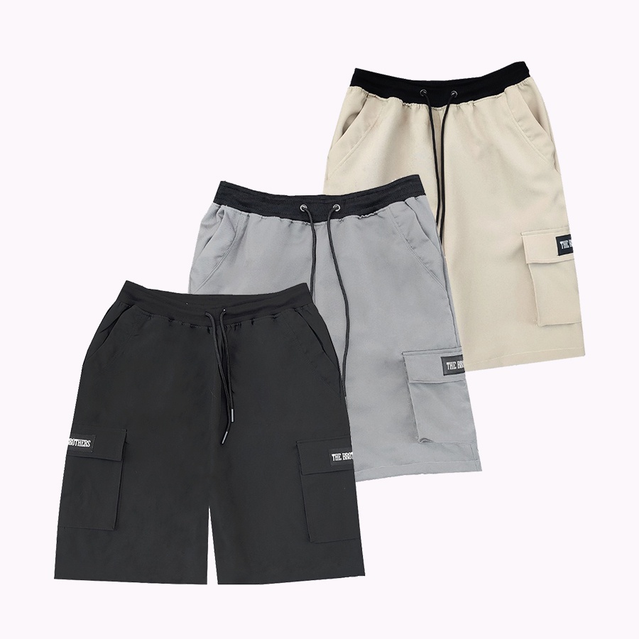 Quần shorts cargo túi hộp basic nam THEBROTHERS màu đen - xám - kem