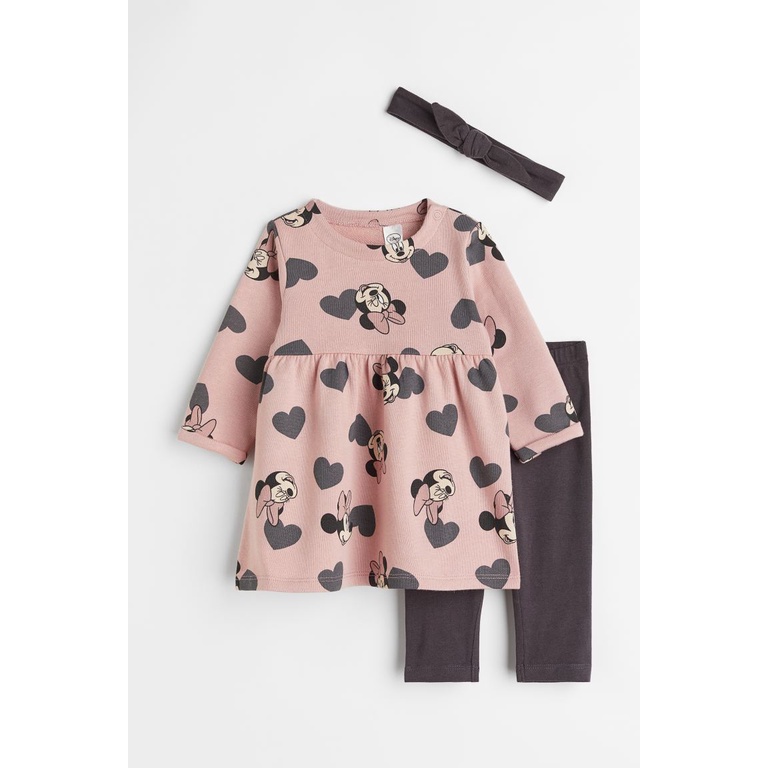 Set quần áo hồng minnie mouse kèm băng đô HM H&M_Hàng chính hãng authemtic