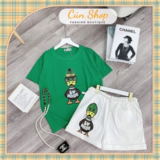 Set bộ vịt áo thun form rông  phối quần short trắng