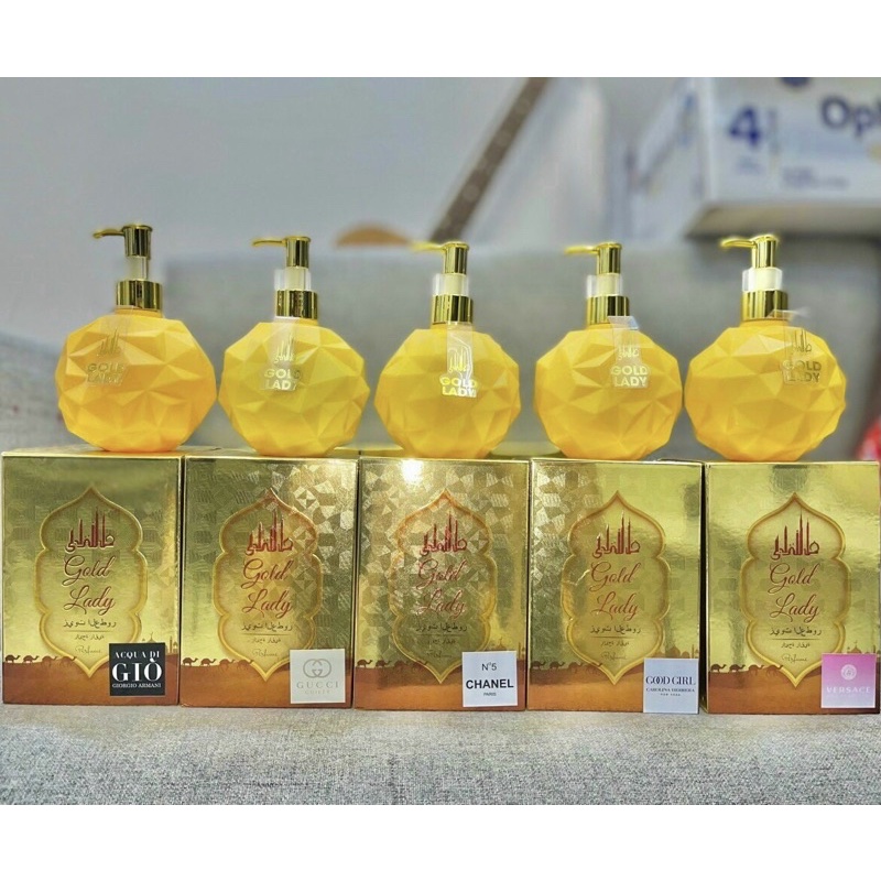 SỮA TẮM ƯỚP NƯỚC HOA GOLD LADY CHUẨN DUBAI- CHUẨN MÙI NƯỚC HOA THEO TÊN TỪNG MÙI 300ml