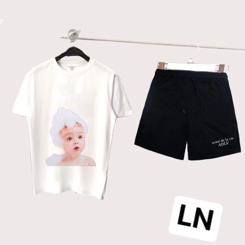 Sét áo em bé xà phòng + quần đùi chữ TH6