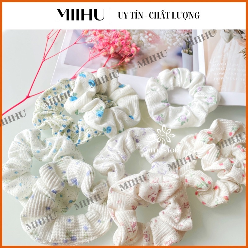 Scrunchies cột tóc hoa nhí vải len dệt Miihu