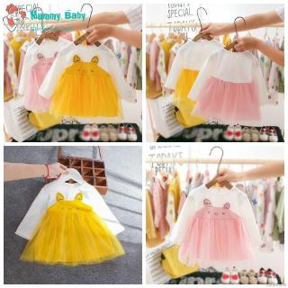 Children Girl Cute Cartoon Long Sleeves Mesh Two-Piece Stitching Princess Dress