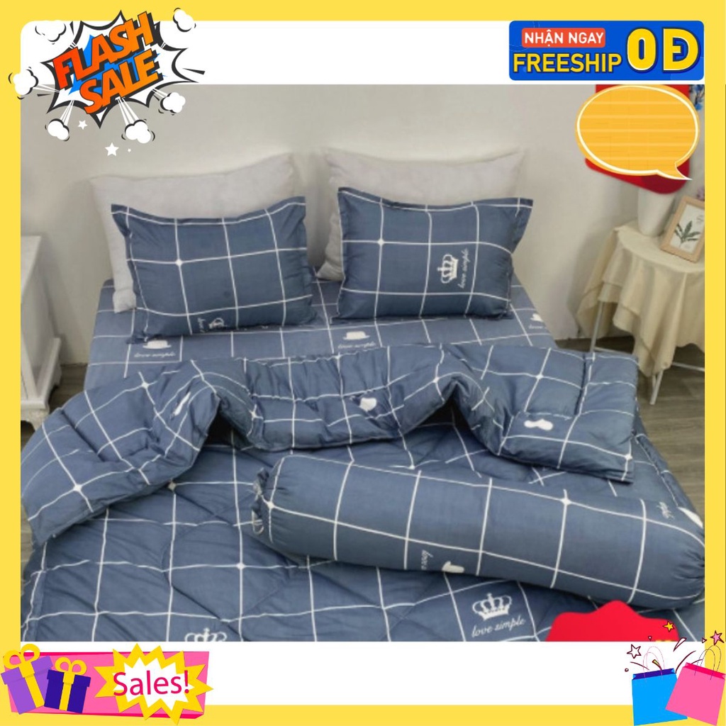 Bộ Ga Tặng Kèm 2 Vỏ Gối 1m6x2m,1m8x2m[Set 3 Món]Vải poly-mẫu karo vương miện