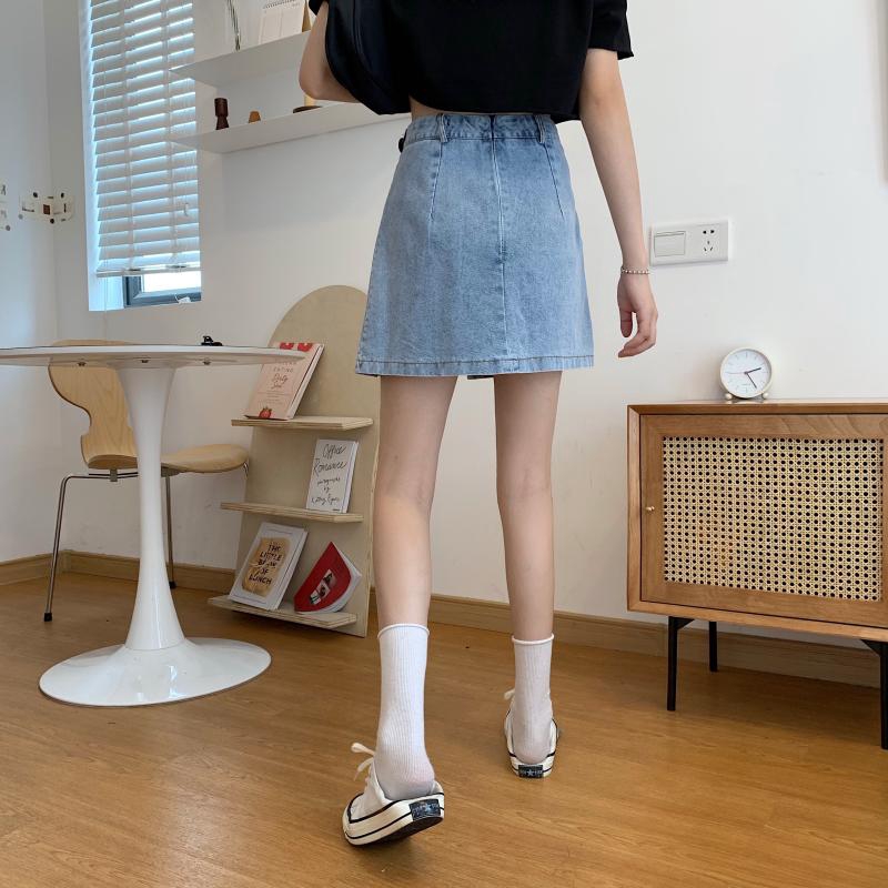 In stock Chân Váy Denim Chữ A Lưng Cao Thiết Kế Xếp Ly Xinh Xắn | BigBuy360 - bigbuy360.vn