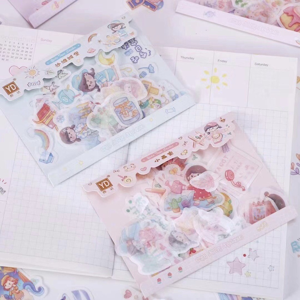 Túi hình dán sticker cô bé cute 40 mảnh 2-->6cm trang trí sổ tay, máy tính, laptop, góc học tập