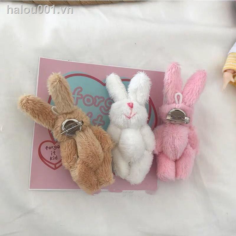 Ghim cài túi hình chú thỏ lông dài mini phong cách Hàn Quốc dễ thương thời trang màu hồng nữ tính