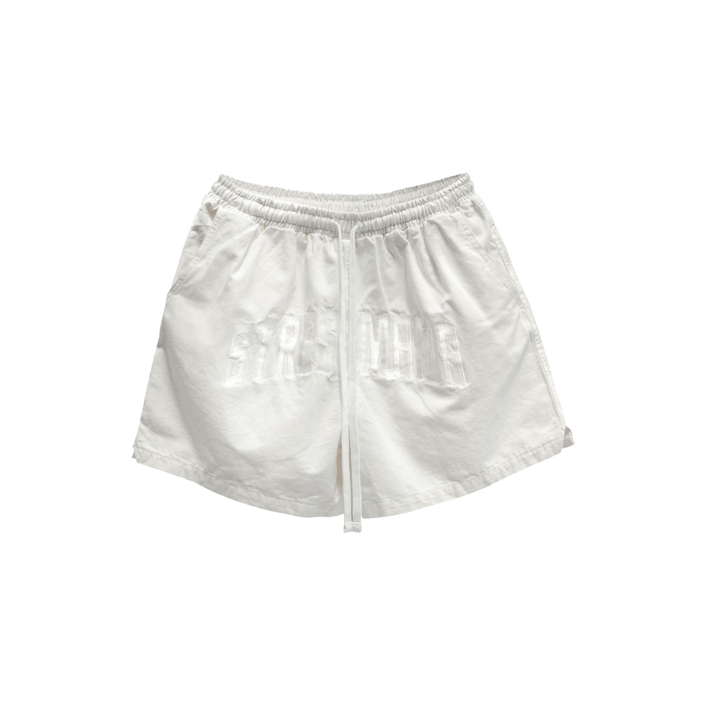 Stressmama quần shorts SSMA CLARITY SHORTS - WHITE màu trắng, vải bố 100% cotton form rộng ngắn trên gối
