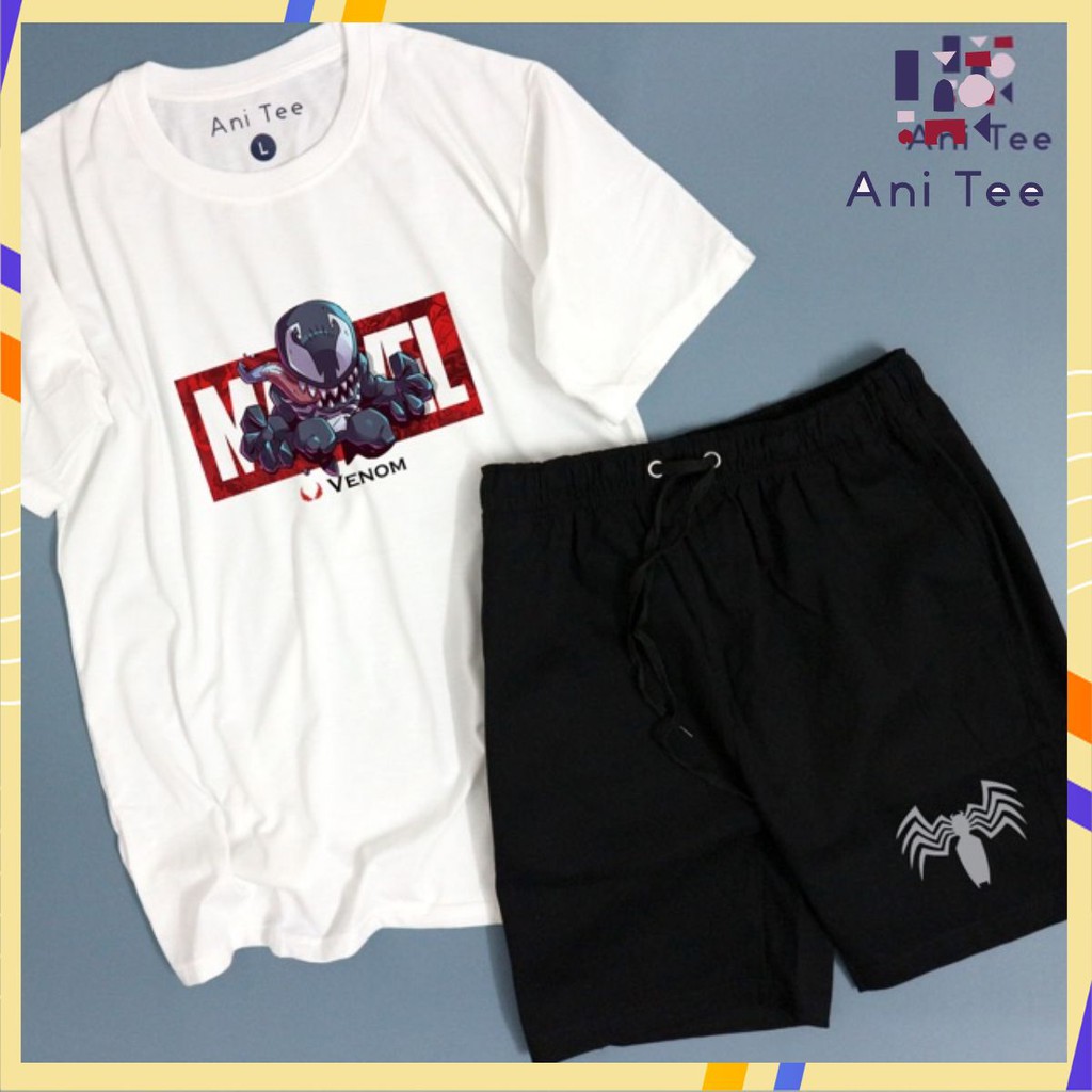 [UNISEX] COMBO ÁO THUN COTTON +SHORT KAKI HOẠT HỌA VENOM IN PHẢN QUANG