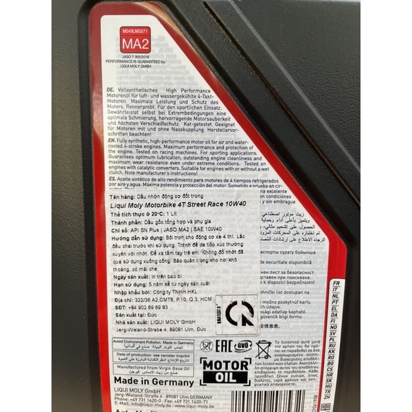 Nhớt Tổng hợp LiquiMoly Street Race 10w40
