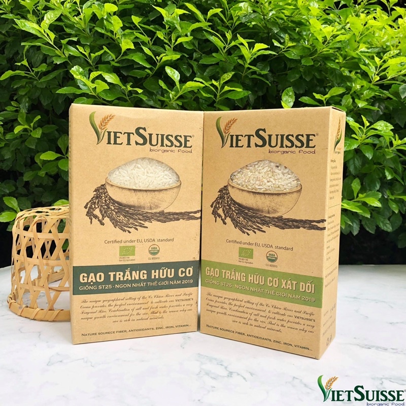 Gạo trắng lứt hữu cơ VietSuisse 1kg cho bé ăn dặm