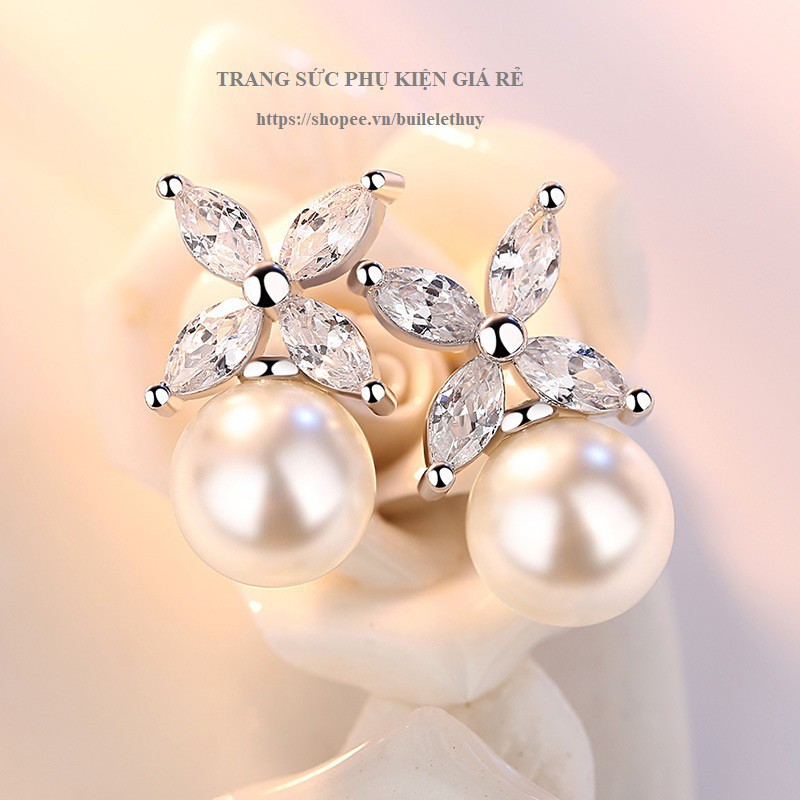 Bông tai đính hoa bạc ý 925 xinh xắn 111