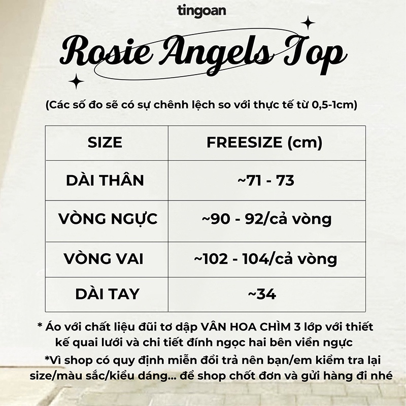 TINGOAN® - Áo trễ vai babydoll phối lưới vân hoa hồng trắng 3 lớp vải ROSIE ANGLES TOP/WH