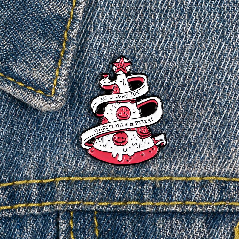 Huy Hiệu Cài Áo Hình Bánh Pizza Giáng Sinh Dễ Thương