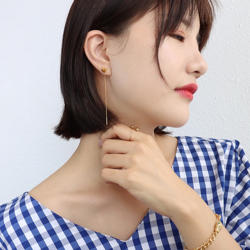 Bông Tai Trái Tim Chuỗi Dài Titan Ko Đen TT 3776