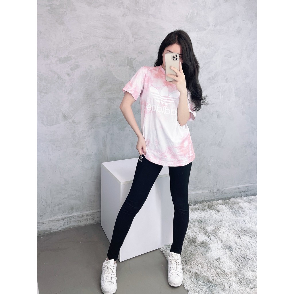 (HÀNG XUẤT XỊN) Áo das loang hồng 283 TREFOIL TEE TYE DYE PINK/WHITE Made in Cambodia full tag code  Size XS S M L