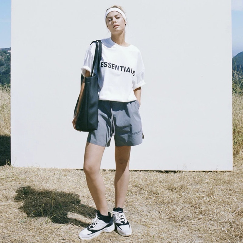 FEAR OF GOD FOG double-line ESSENTIALS three-dimensional plastic label short-sleeved high street tide brand couple T-shirt