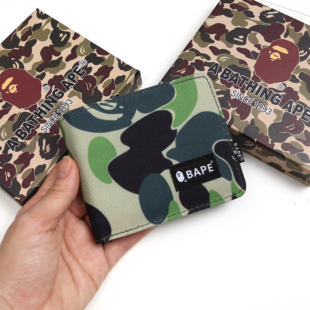 Ví BAPE Mini Ví nam A BATHING APE cao cấp vải dù chống thấm nước Fullbox Kích thước 9x21cm BP01