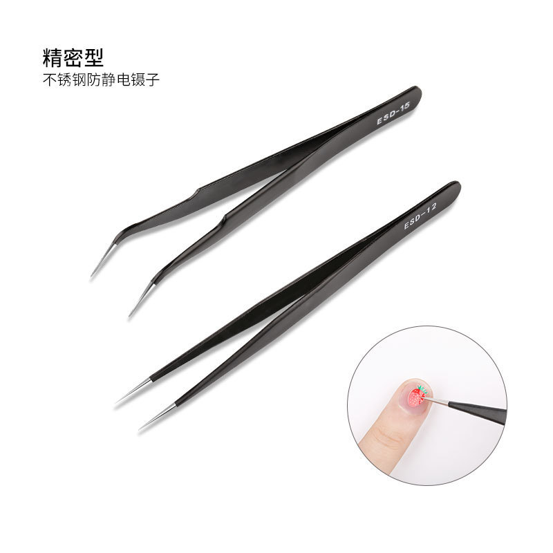 Nhíp Inox Màu Đen Chống Tĩnh Điện/Xoắng Dán Móng Tay Nghệ Thuật Diy