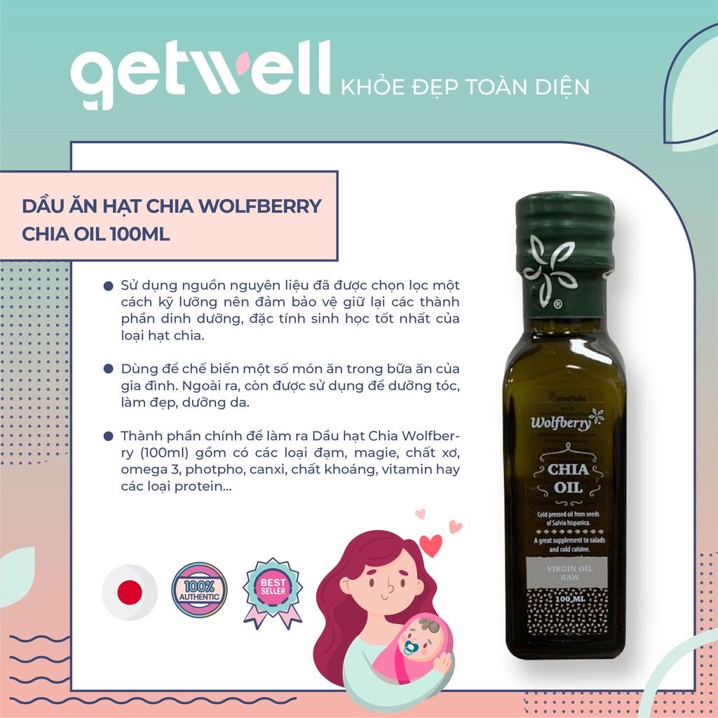 [Mã GROSALEHOT giảm 8% đơn 250K] DẦU ĂN DẶM HẠT CHIA WOLFBERRY CHIA OIL 100ML