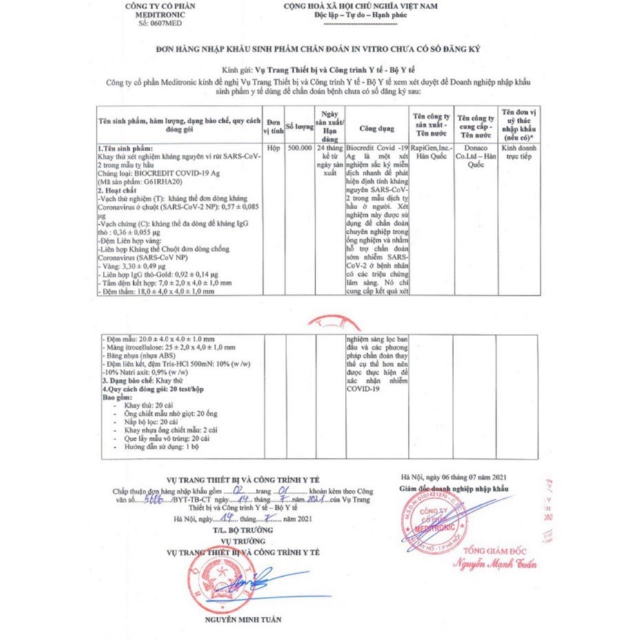 Que Kit Test Nhanh Covid -19 BioCredit Covid-19 Ag Rapied Nhập Khẩu Hàn Quốc