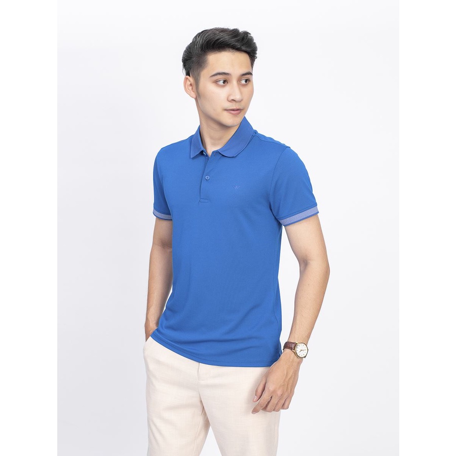 Áo thun polo nam Aristino APS082S9 phông ngắn tay có cổ bẻ dáng slim fit ôm nhẹ màu xanh biển vải Cupro cao cấp mềm mát