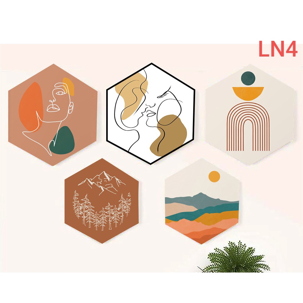 Set tranh lục giác trang trí hiện đại VUADECOR fomex dán tường (tặng kèm băng dính)