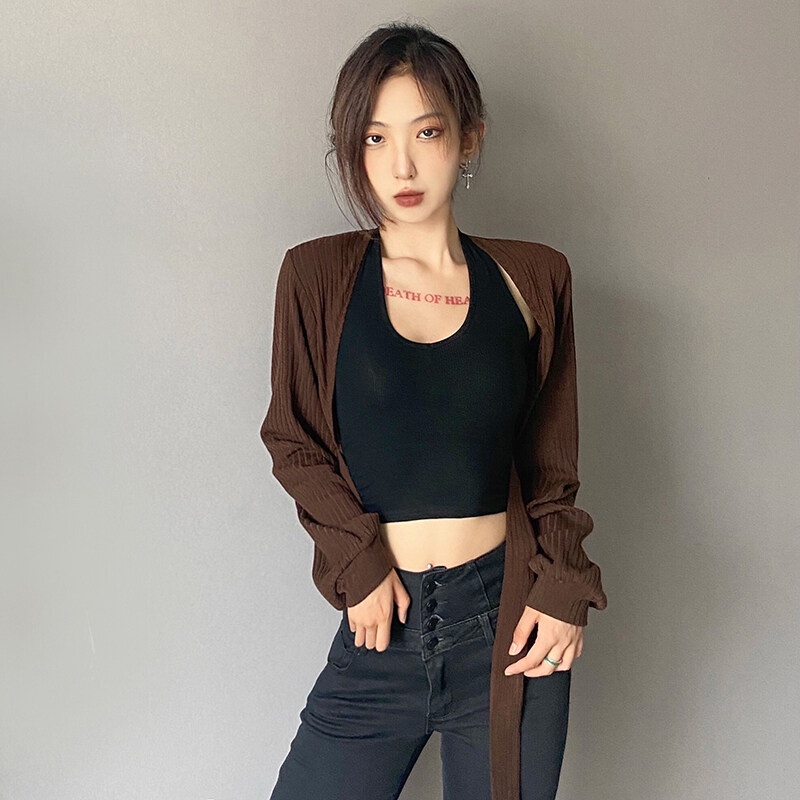 Kliou 2023 new Bộ áo cardigan 2 mảnh KLIOU 2023 tay dài phong cách đường phố thời trang xuân hè 2022