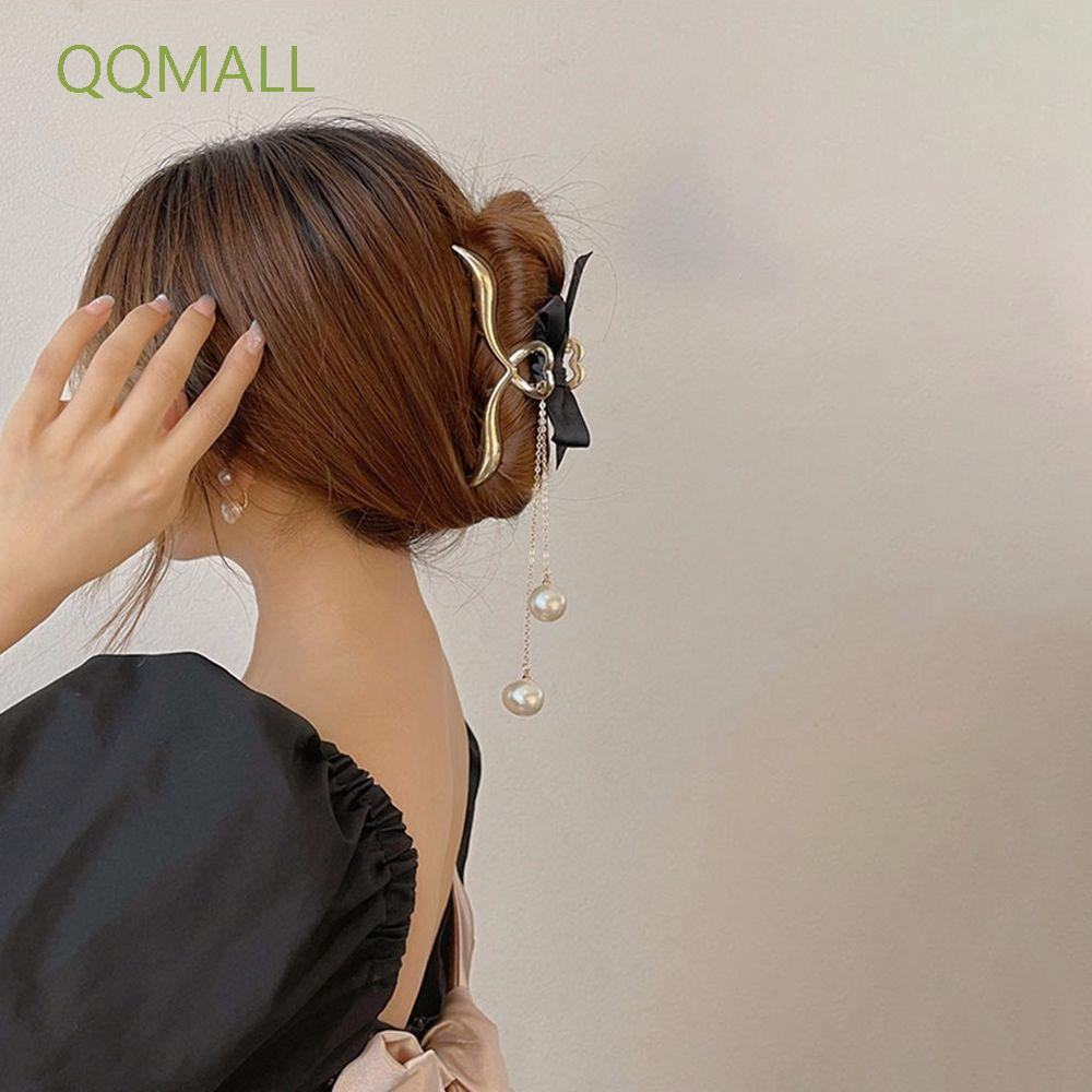 Kẹp tóc trang trí nơ tua rua bằng kim loại đính ngọc trai giả phong cách Hàn Quốc cổ điển thời trang cho nữ