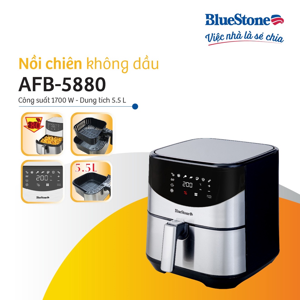 [Bảo hành 24 tháng] Nồi Chiên Không Dầu Điện Tử BlueStone AFB-5880 (5,5 Lít)