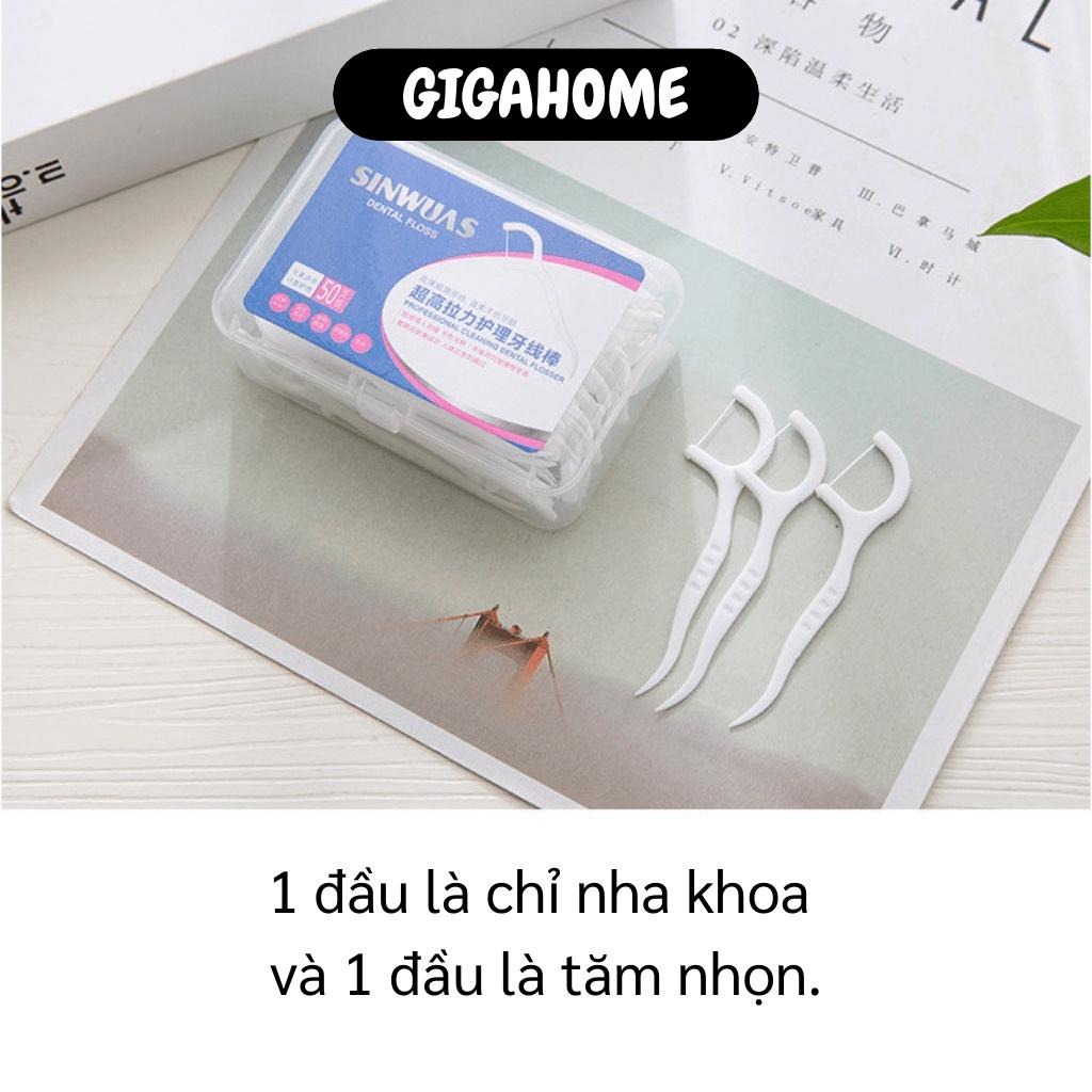 Hộp 50 Tăm Chỉ Nha Khoa GIGAHOME Tiệt Trùng, Vệ Sinh Răng Cao Cấp, Dùng 1 Lần 8557