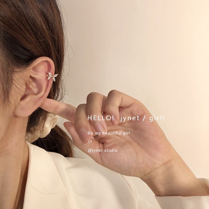 Khuyên Kẹp Vành Tai Hình Hoa/Bướm Đính Đá Zircon Phong Cách Nhật Bản Cho Nữ