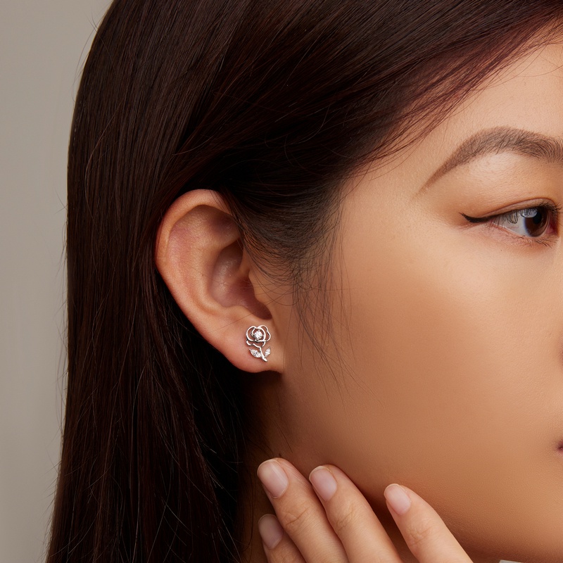 Khuyên tai BAMOER bạc 925 hình hoa hồng thời trang sành điệu