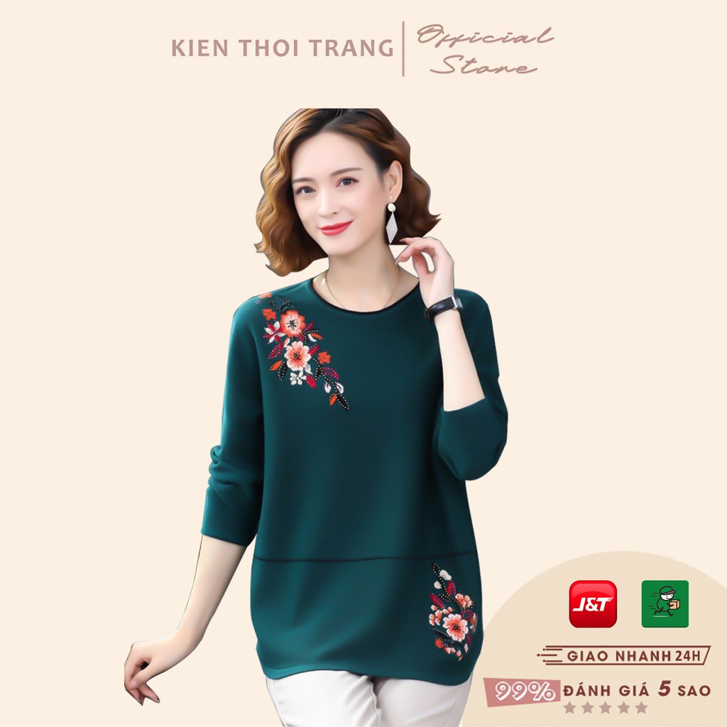 Áo thun trung niên nữ - áo thu đông trung niên mặc nhà dài tay chất xneo