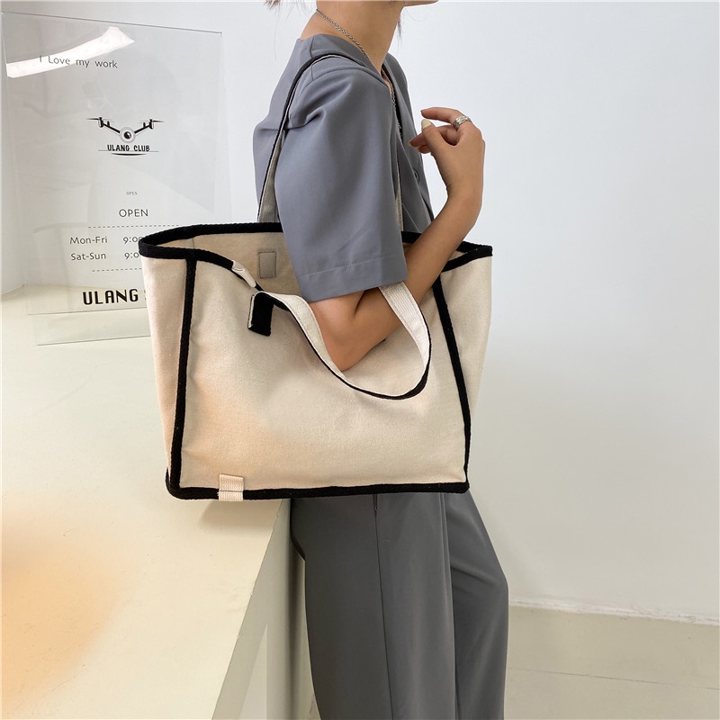 Túi Xách Canvas Cỡ Lớn Màu Sắc Tương Phản Thời Trang Cho Nữ