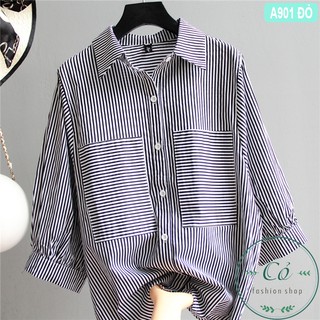 Áo Sơ Mi Sọc túi đắp KATE NHẬP - A901